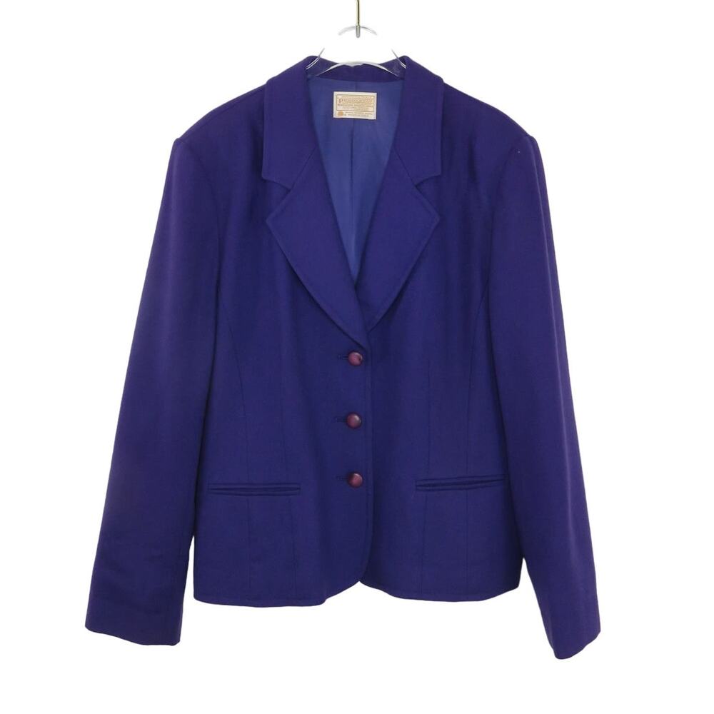 1980s Vintage Pendleton Purple Blazer Jacket Wool Extra Large Wooden Buttons